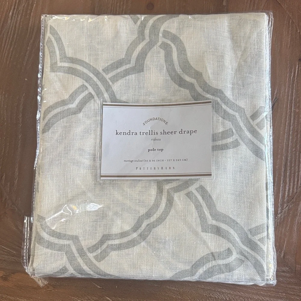 Pottery Barn Kendra Trellis Sheer Drape - White and Gray